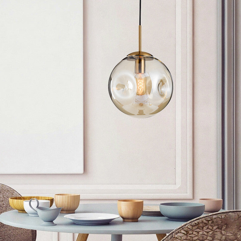 Loft Champagne/Grey Glass Ball LED Pendant Lamp For Restaurant, Lobby, Champagne