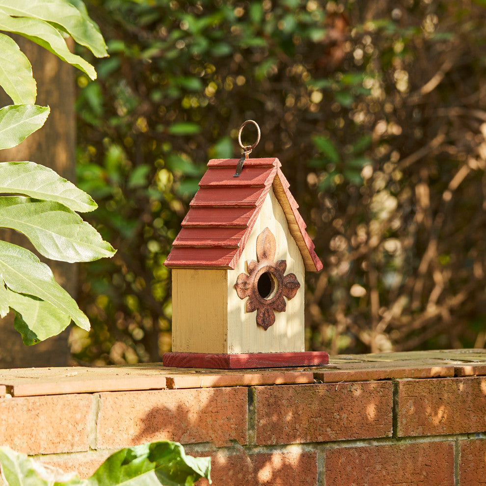8.94"H Rustic Garden Distressed Wooden Birdhouse, Gambrel Roof