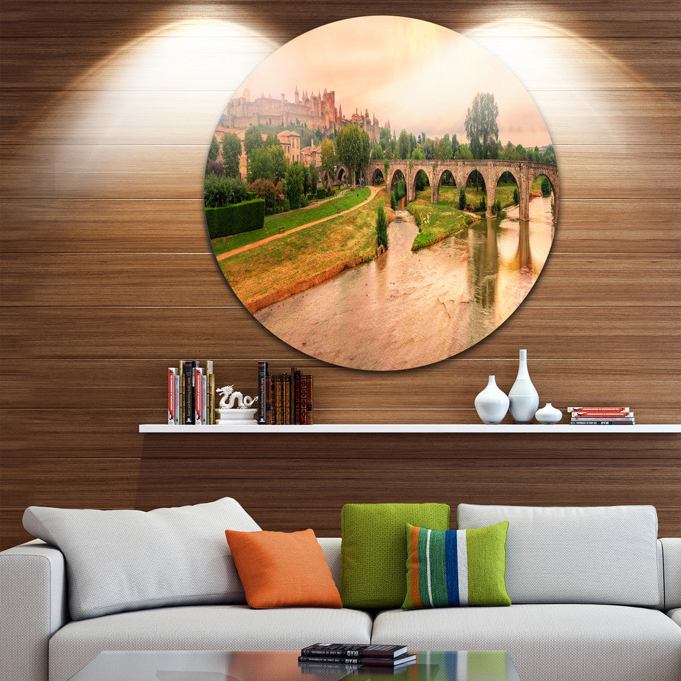 Cite De Carcassonne Panorama, Landscape Round Wall Art, 36"