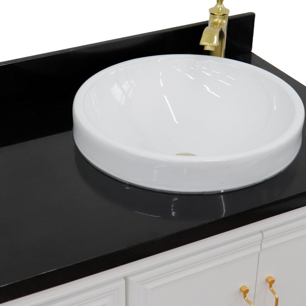 37" Single Vanity, White Finish With Black Galaxy