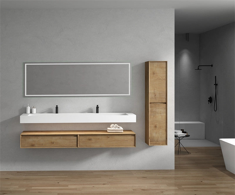 Alysa 84'' Floating Vanity, Acrylic Sink, Double Faucet Hole