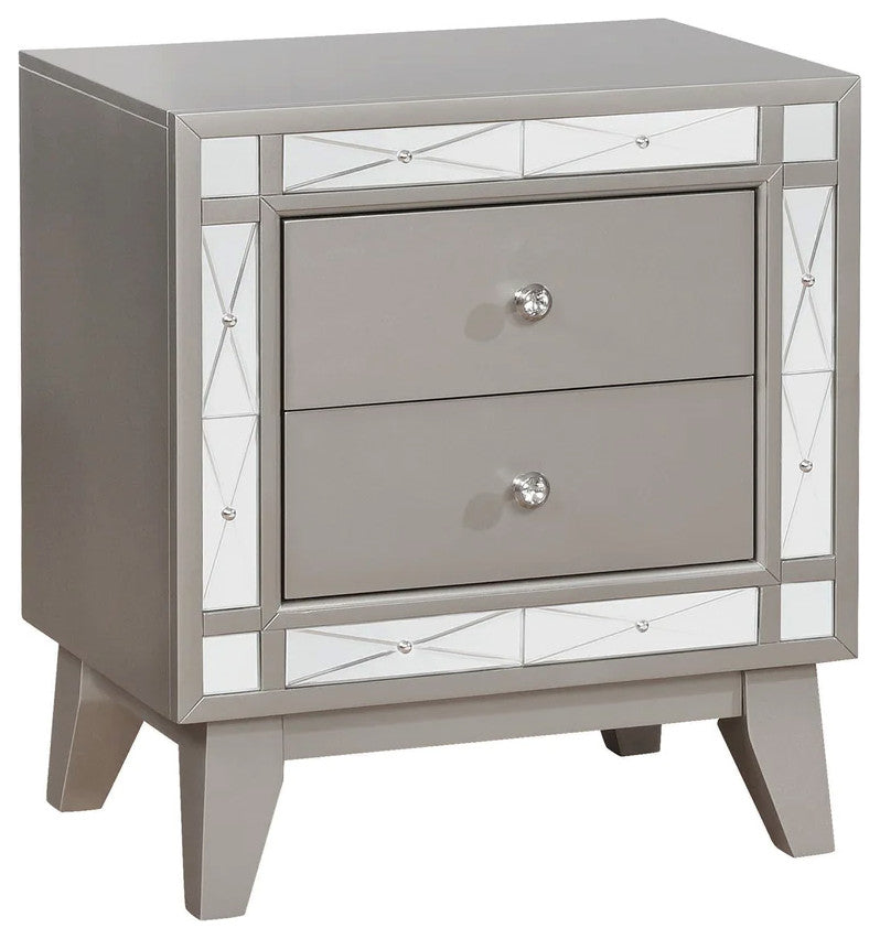 Benzara BM182715 Wooden Nightstand with 2 Drawers, Mercury Silver
