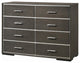 Contemporary Double Dresser, 8 Spacious Drawers With Aluminum Pulls, Gray Oak