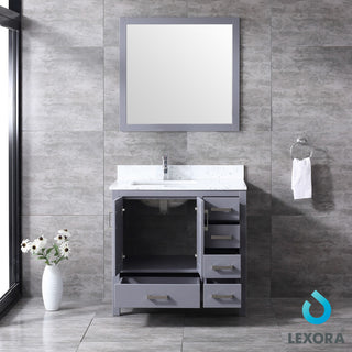 Jacques 36" Dark Gray Single Vanity Carrara Marble Top Sink, 34" Mirror Left