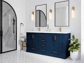 Boston 72 Double Sink Bath Vanity in Navy Blue 2" Carrara Quartz