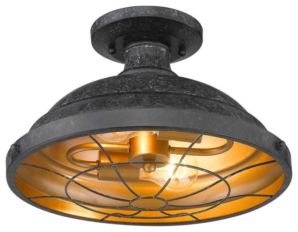 Golden Lighting 7312-SF Bartlett 2 Light 14"W Semi-Flush Ceiling - Black Patina
