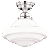 Huntley 12-in Semi Flush Ceiling Light Milk Glass Satin Nickel
