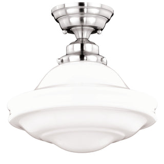Huntley 12-in Semi Flush Ceiling Light Milk Glass Satin Nickel