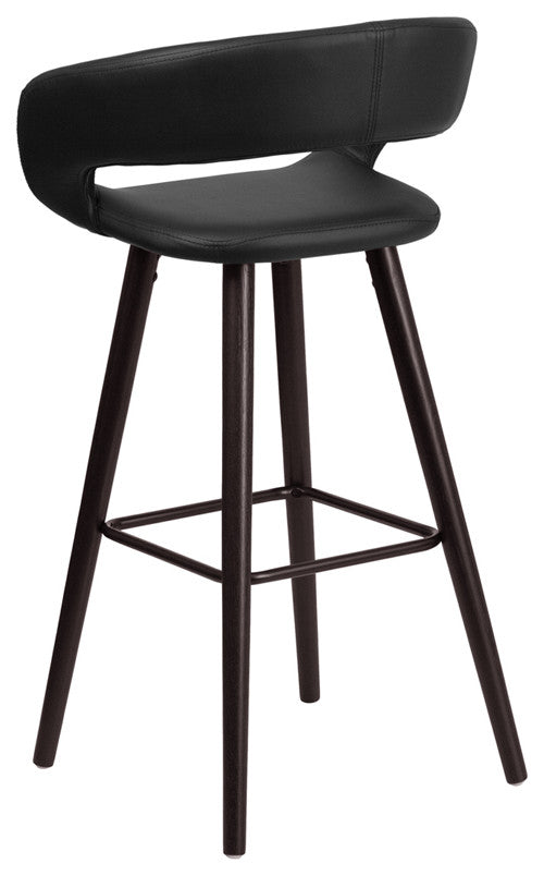 Modern 29" High Contemporary Cappuccino Wood Barstool in Black Vinyl