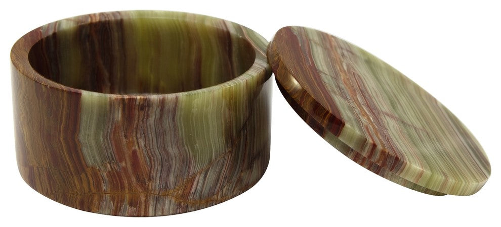 Eirenne Collection Black Zebra Marble 4" Circular Keepsake Box, Green and Brown
