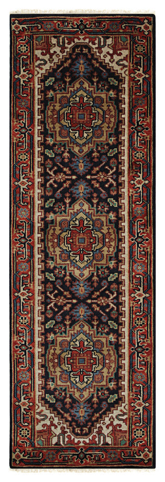 Hand-Knotted Wool Navy Traditional Oriental Serapi Rug, 10'' X 14''