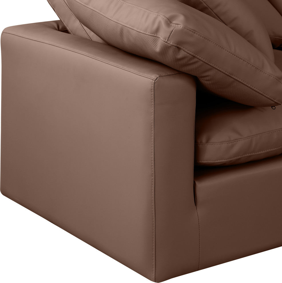 Indulge Upholstered Modular L-Shaped Sectional, Brown, 4-Piece: 2 Armless Chair, 2 Corner Chair, Fiber Stuffed Vegan Leather