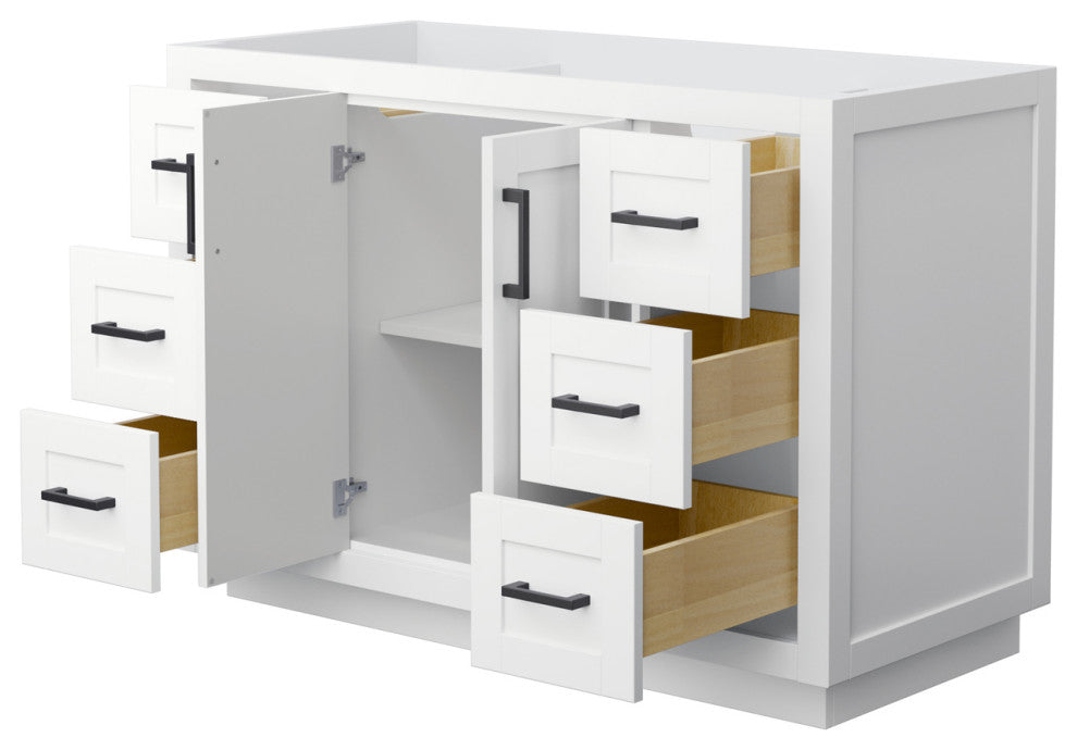 Miranda 48" White Single Vanity, No Top, No Sink, Black Trim