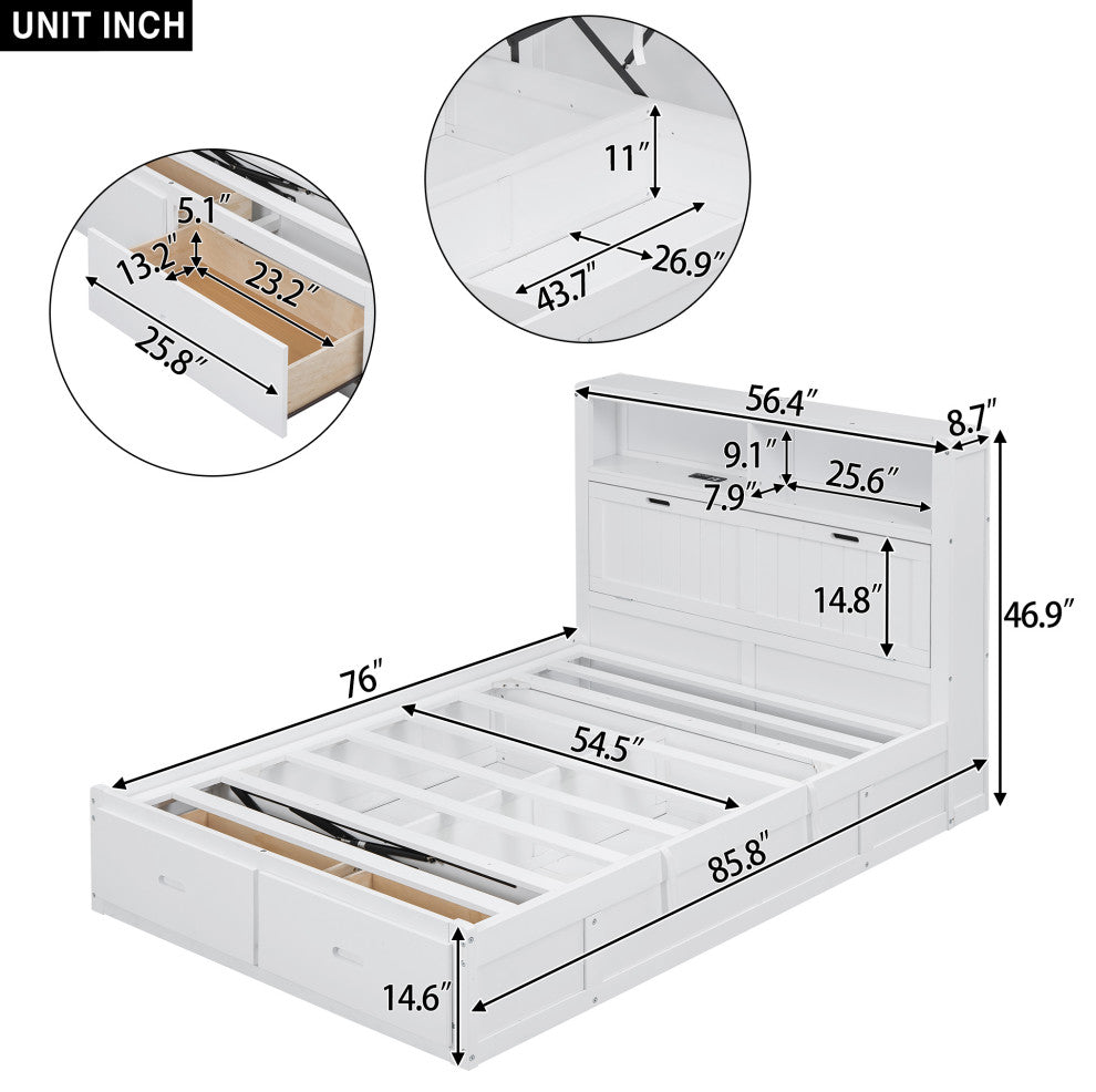 Gewnee Wood Full Size Hydraulic Platform Bed with Storage LED Headboard
