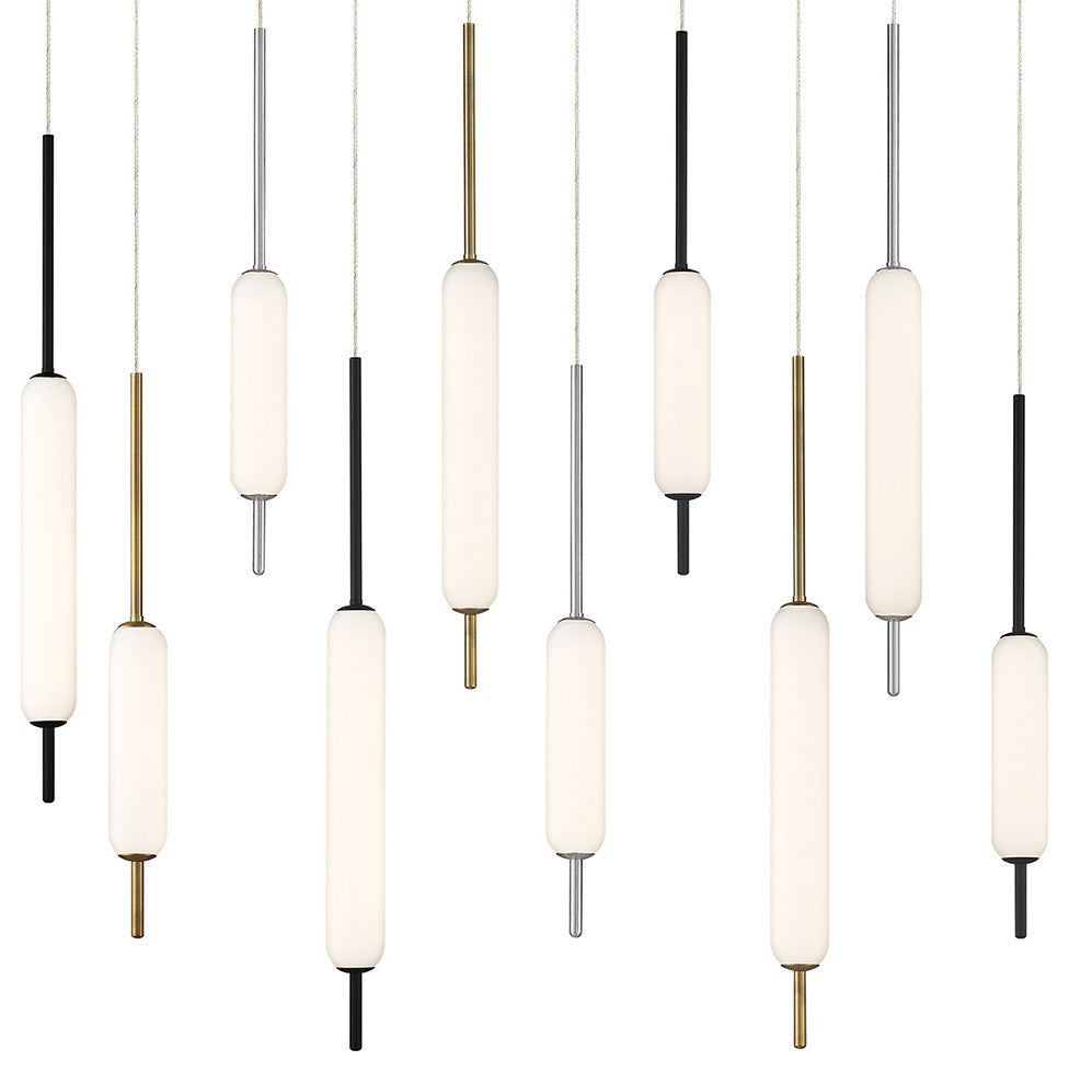 12 Light Midcentury Island Light, Antique Brass/Black