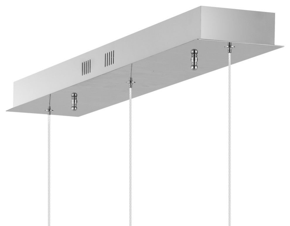 Elyse Teardrop 3-Light Iron/Acrylic Linear Pendant, Chrome/White, Width: 33"