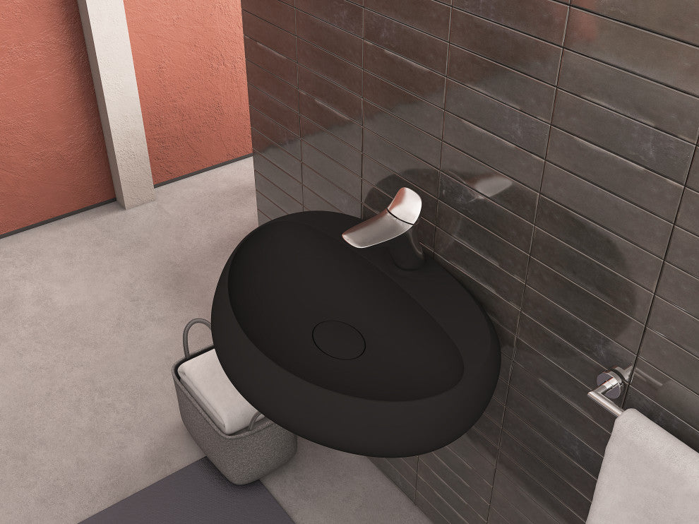 Rosaria 24" Wall Mounted Porcelain Sink, Matte Black, Single Faucet Hole