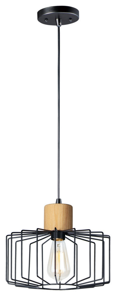 Maxim 10068 Bjorn 1 Light 12"W Pendant - Black / Natural Wood