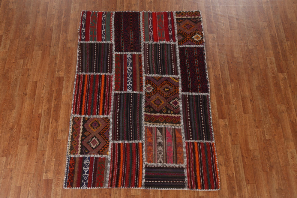 Tribal Patchwork Oriental Area Rug Hand-tufted Wool Carpet 4x6