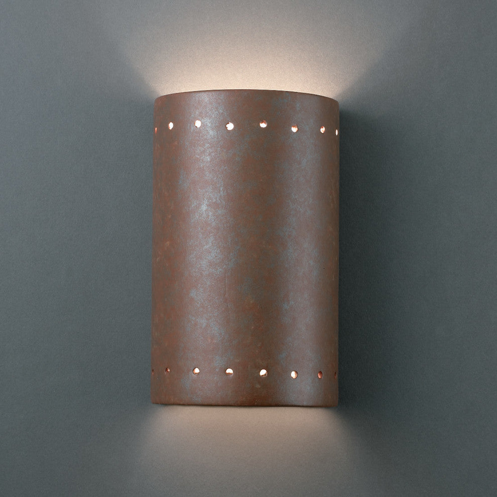 Ambiance Small Cylinder/Perfs, Wall Sconce, Rust Patina