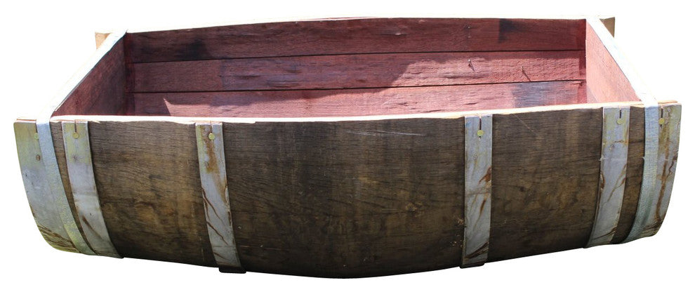 Oak wood Split Wine Barrel Planter Gloss Lacquer Finished, 26"W x 35"L x 13"H