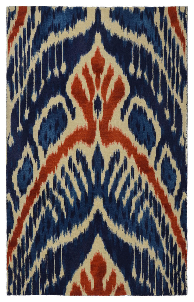 Blue Crown Ikat Modern Bohemian Area Rug, 5'6"x8'6"