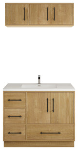 Victoria 42" Solid Wood Bath Vanity, Overhead Cabinet, Oak