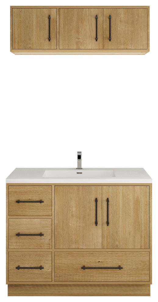 Victoria 42" Solid Wood Bath Vanity, Overhead Cabinet, Oak