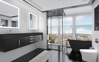 CastelloUSA Amazon 84" Wall Mounted Bathroom Vanity Set, Black, Black Top, Brushed Nickel