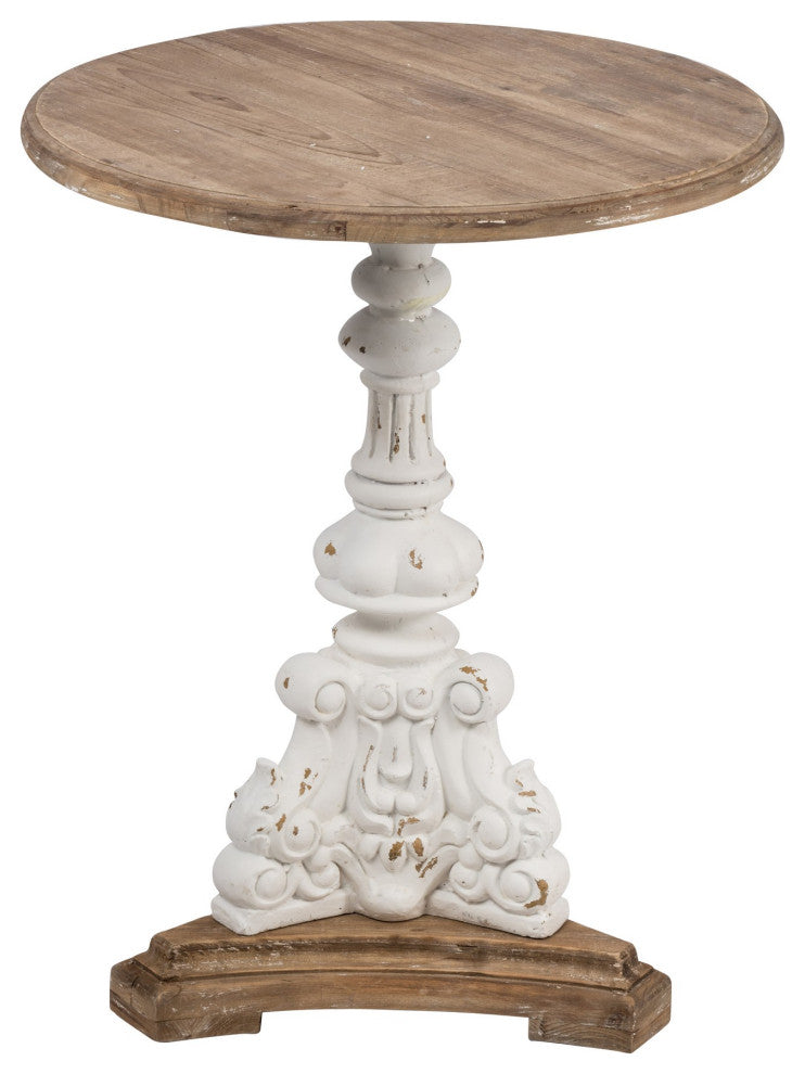 Benzara BM285153 27" Side End Table, Mango Wood, Turned Pedestal, White