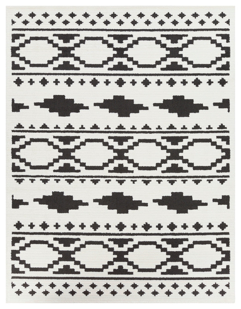 Moroccan Shag Bohemian Global Black, Charcoal Area Rug, 7'10"x10'3"