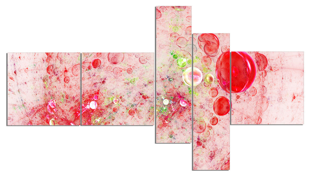 Red Fractal Planet of Bubbles, Abstract Wall Art Canvas, 60"x32", 5 panels