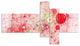 Red Fractal Planet of Bubbles, Abstract Wall Art Canvas, 60"x32", 5 panels