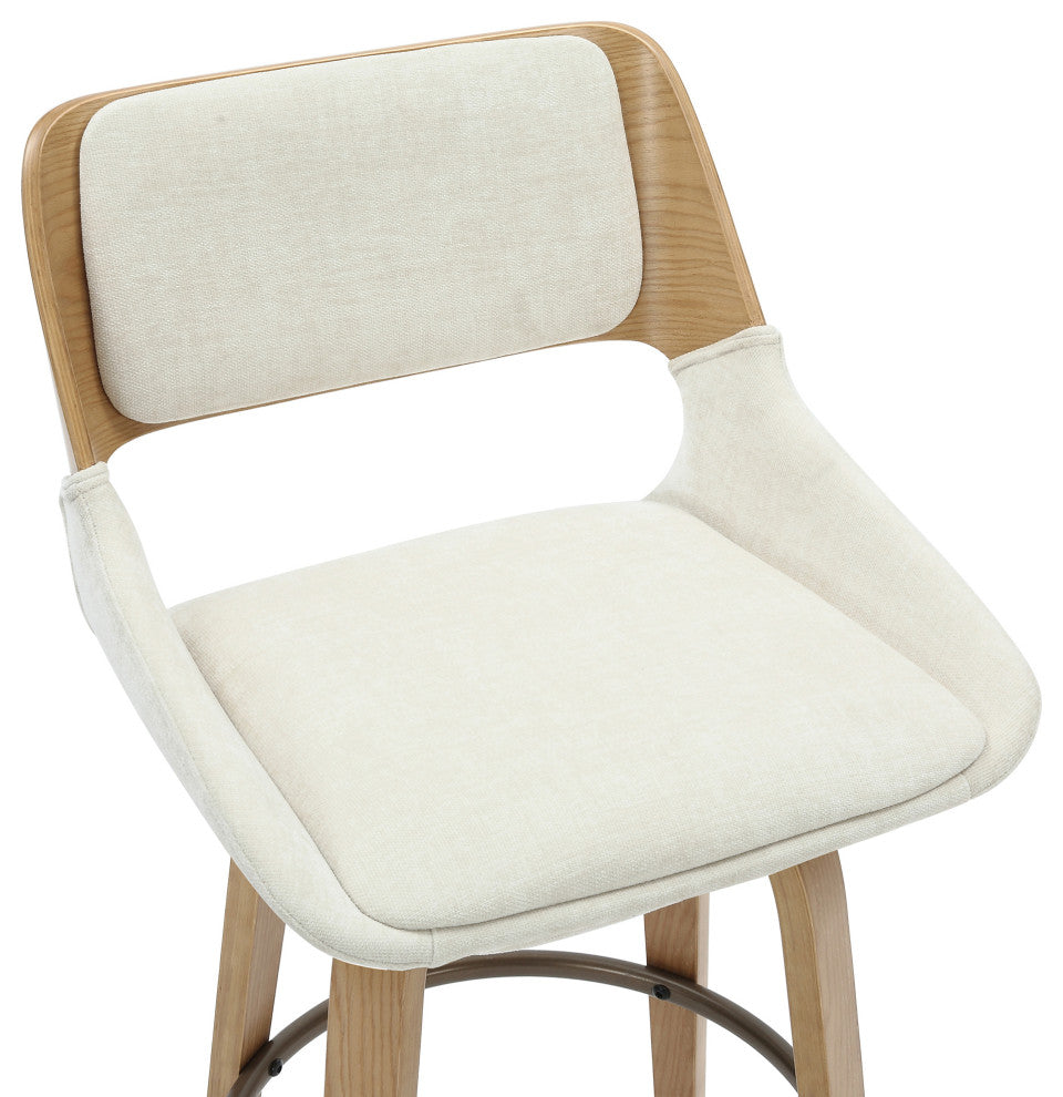 Mid-Century Modern Fabric and Wood 26" Counter Stool With Swivel, Beige/Natural
