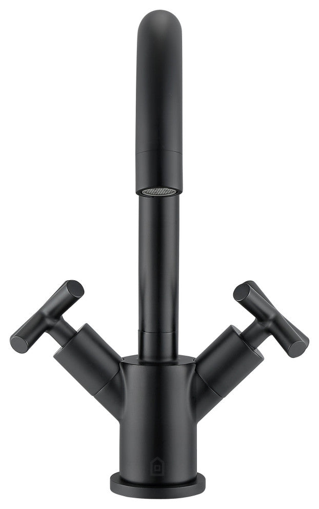Ancona Ava Single Hole Cross Handle Bathroom Faucet, Matte Black Finish