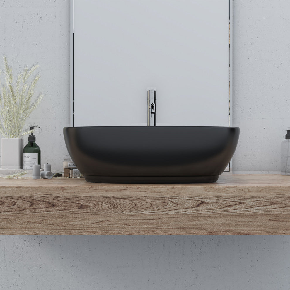 20x16" Oval Black Finish Ceramic Vessel Bathroom Vessel Sink