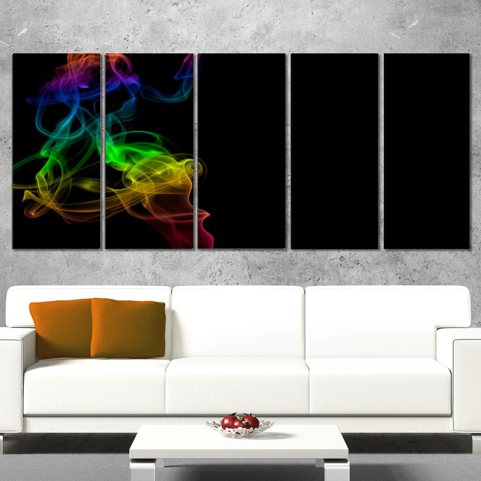 Colorful Abstract Smoke Waves, Large Abstract Canvas Wall Art, 60"x28", 5 Panels