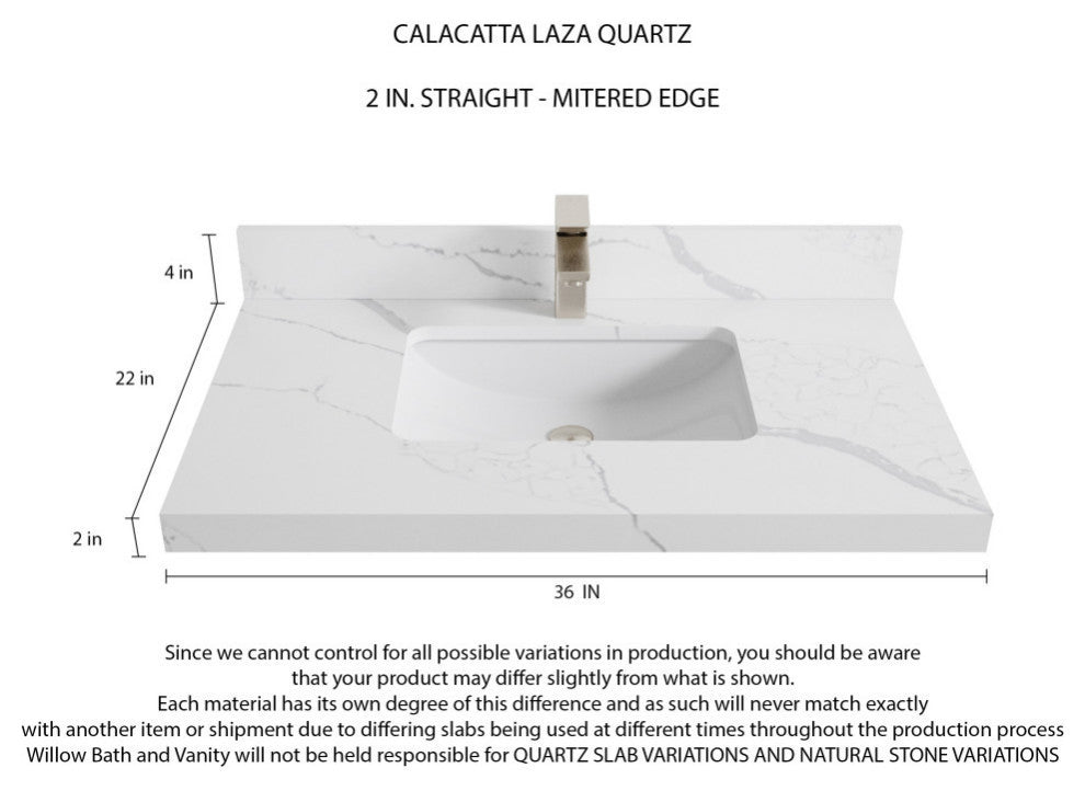 Elizabeth 36 Center Sink Bath Vanity in Dark Walnut Teak 2" Calacatta Laza