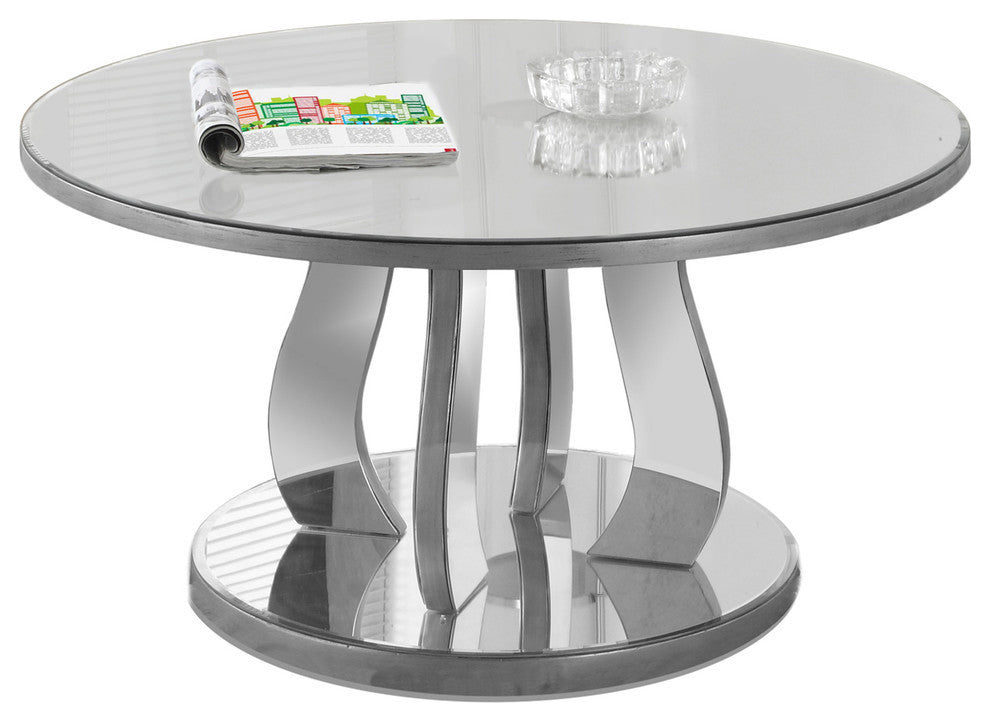Coffee Table - 36"Dia / Brushed Silver / Mirror