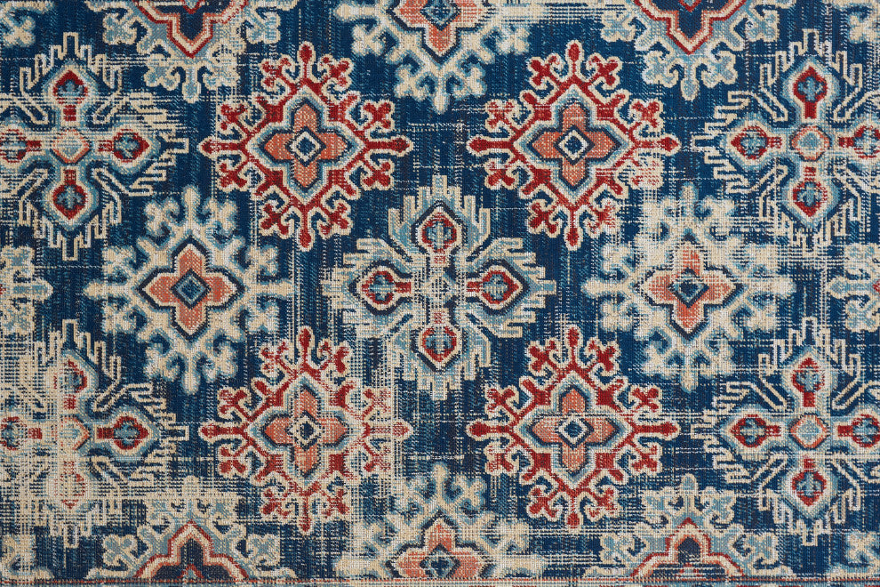 Weave & Wander Kezia Rug, Classic Blue/True Red, 6ft-5in x 9ft-6in
