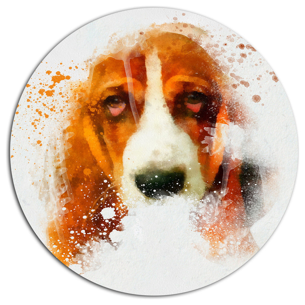 Sober Brown Dog Portrait, Animal Round Metal Wall Art, 36"