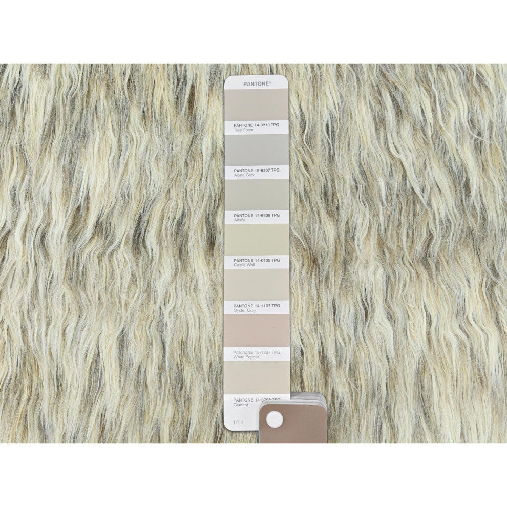 Gray, Undyed Natural Wool Hand Knotted, Shaggy Moroccan Rug, 7'7"x9'10"
