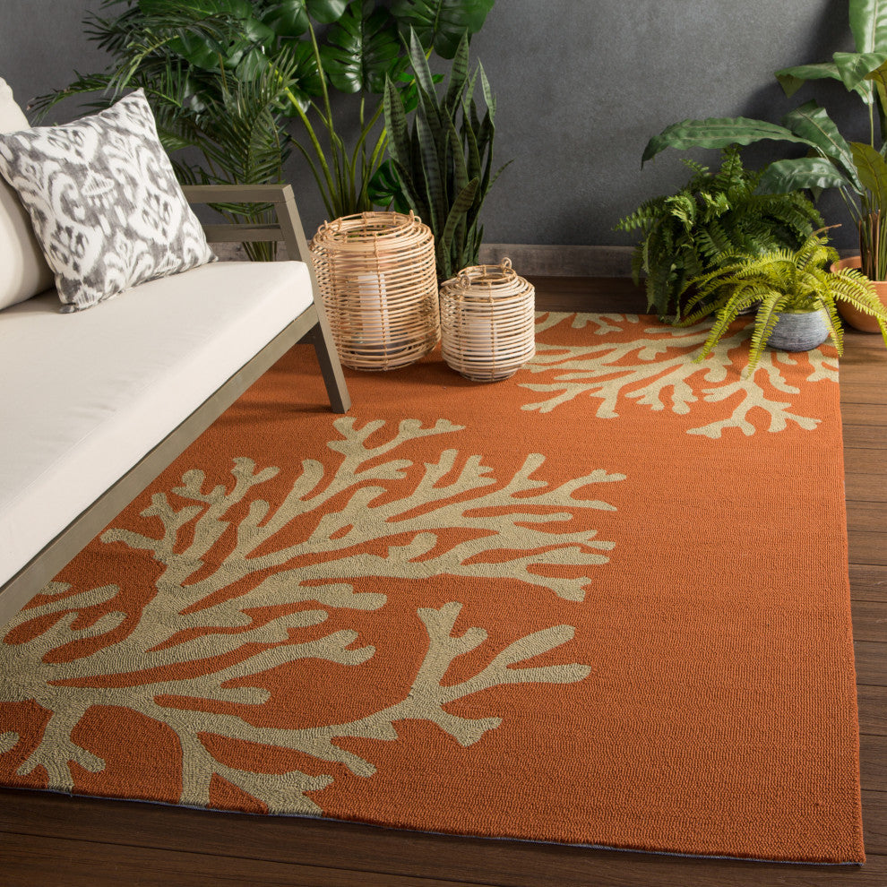 Jaipur Living Bough Out Indoor/Outdoor Floral Orange/Taupe Area Rug, 2'x3'