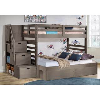 My Bed Now Everest 2-Drawer Twin-over-Full Wood Bunk Bed with Staircase in Brown