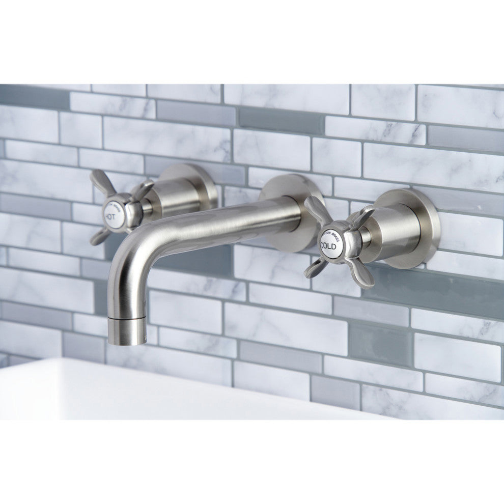 Kingston Brass KS8128BEX 2-Handle 8" Wall Mount Bathroom Faucet, Brushed Nickel