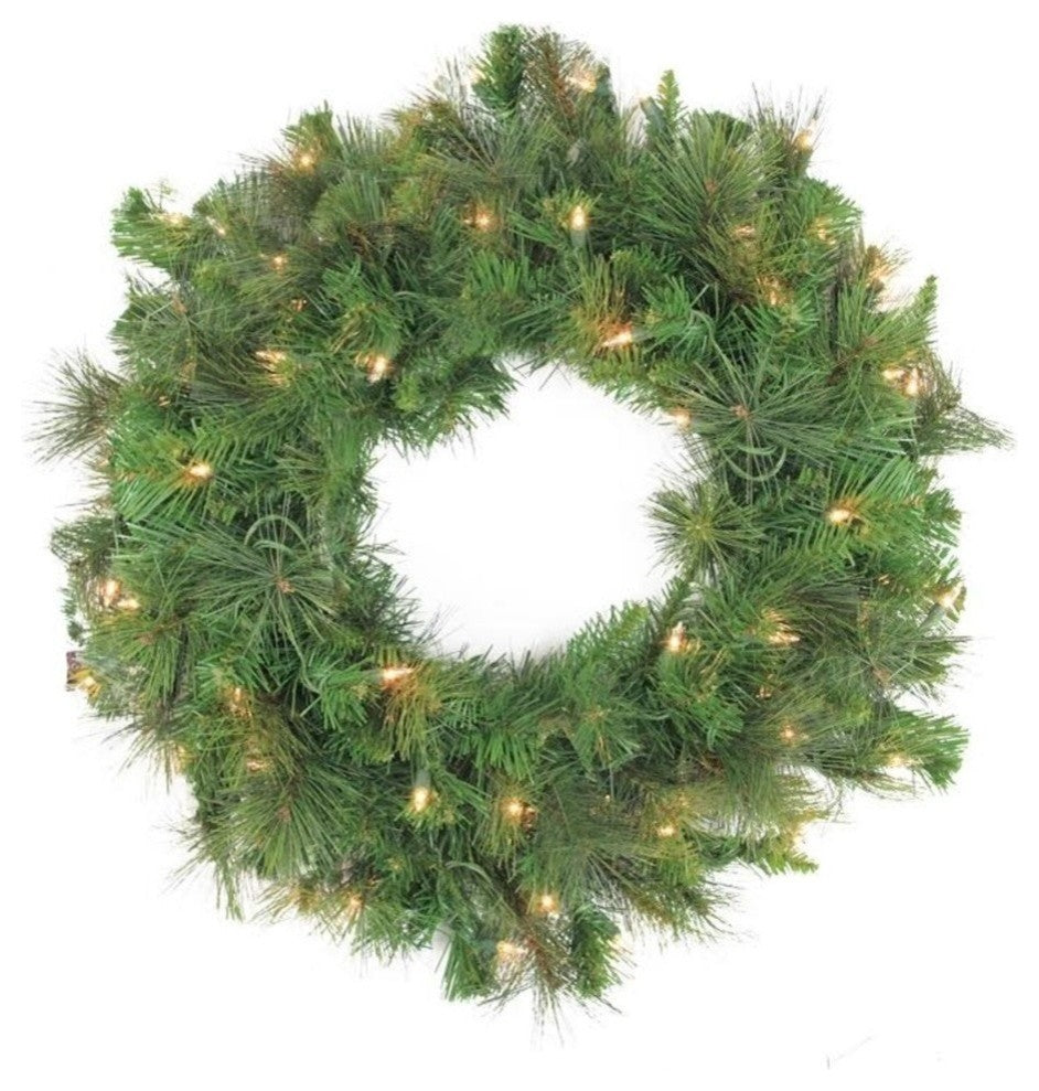 24" Pre-Lit Canyon Pine Artificial Christmas Wreath, Clear Lights