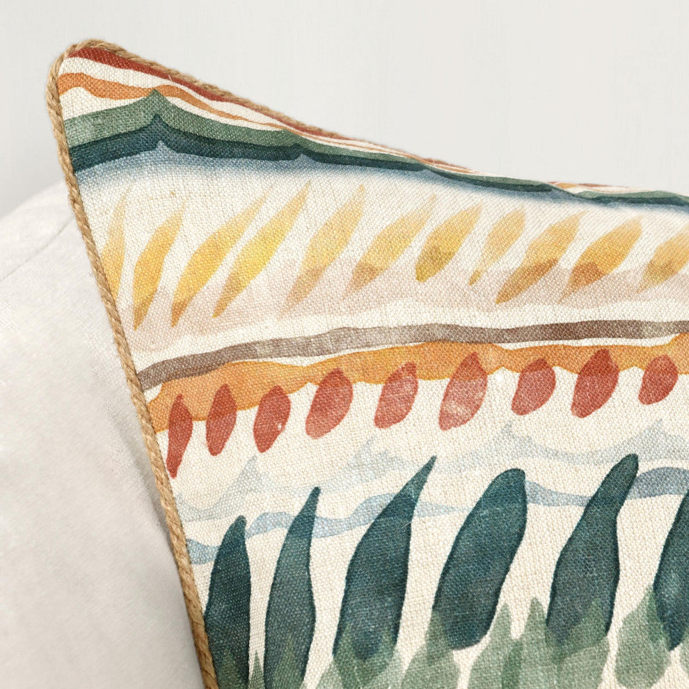 Cetara 22" Belgian Linen Fabric Multi-Color Throw Pillow