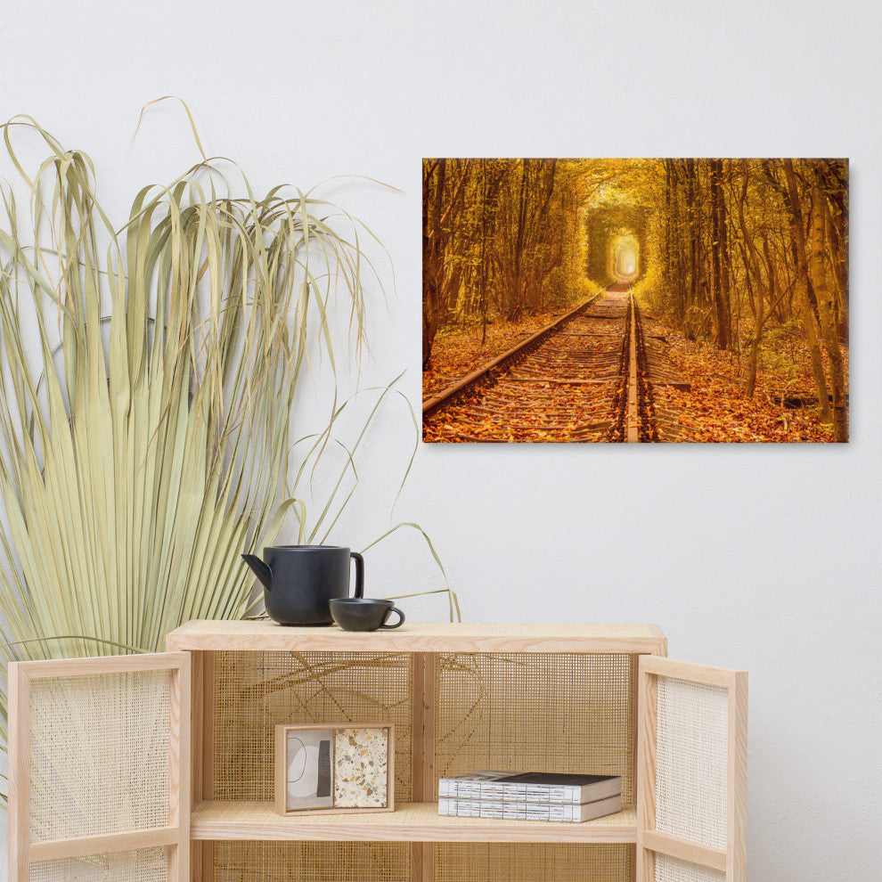 Ukraine Forest Railway Tunnel of Love Landscape Photo Canvas Wall Art Print, 24" X 36"