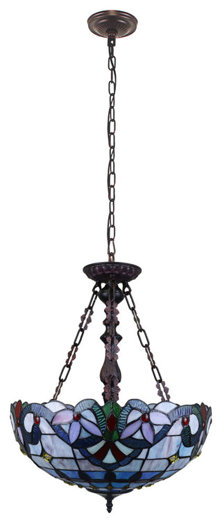 Victorian Tiffany-Style Dark Bronze 2 Light Inverted Ceiling Pendant 18" Wide