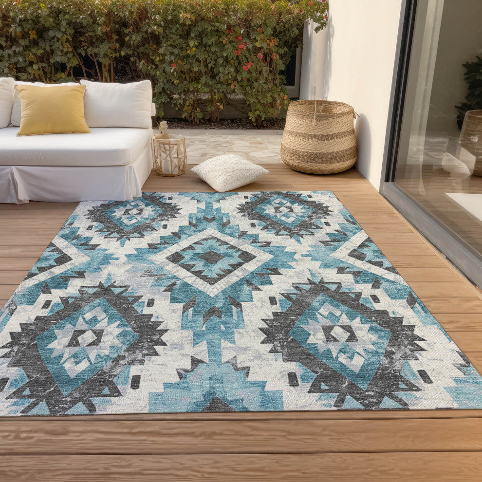 Machine Washable Indoor/Outdoor Chantille ACN1878 Teal 5' x 7'6" Rug